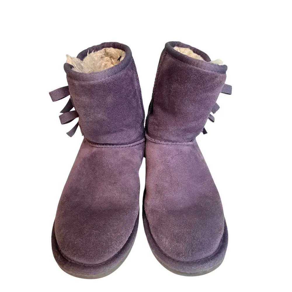 Koolaburra by UGG Victoria Short Boots Purple Suede Bow Shearling US 3 Coquette